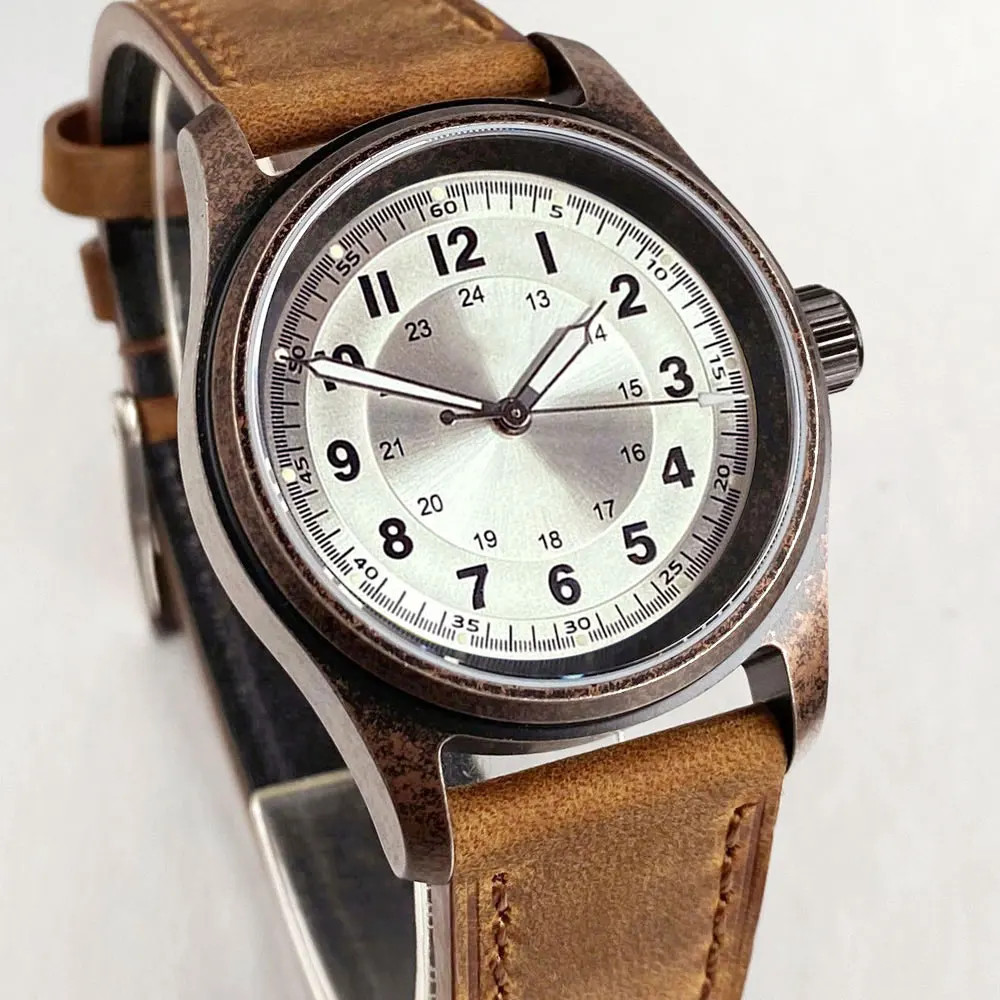 Tandorio 36mm Copper Plating Pilot Vintage Men Watches For Japan NH35 20ATM