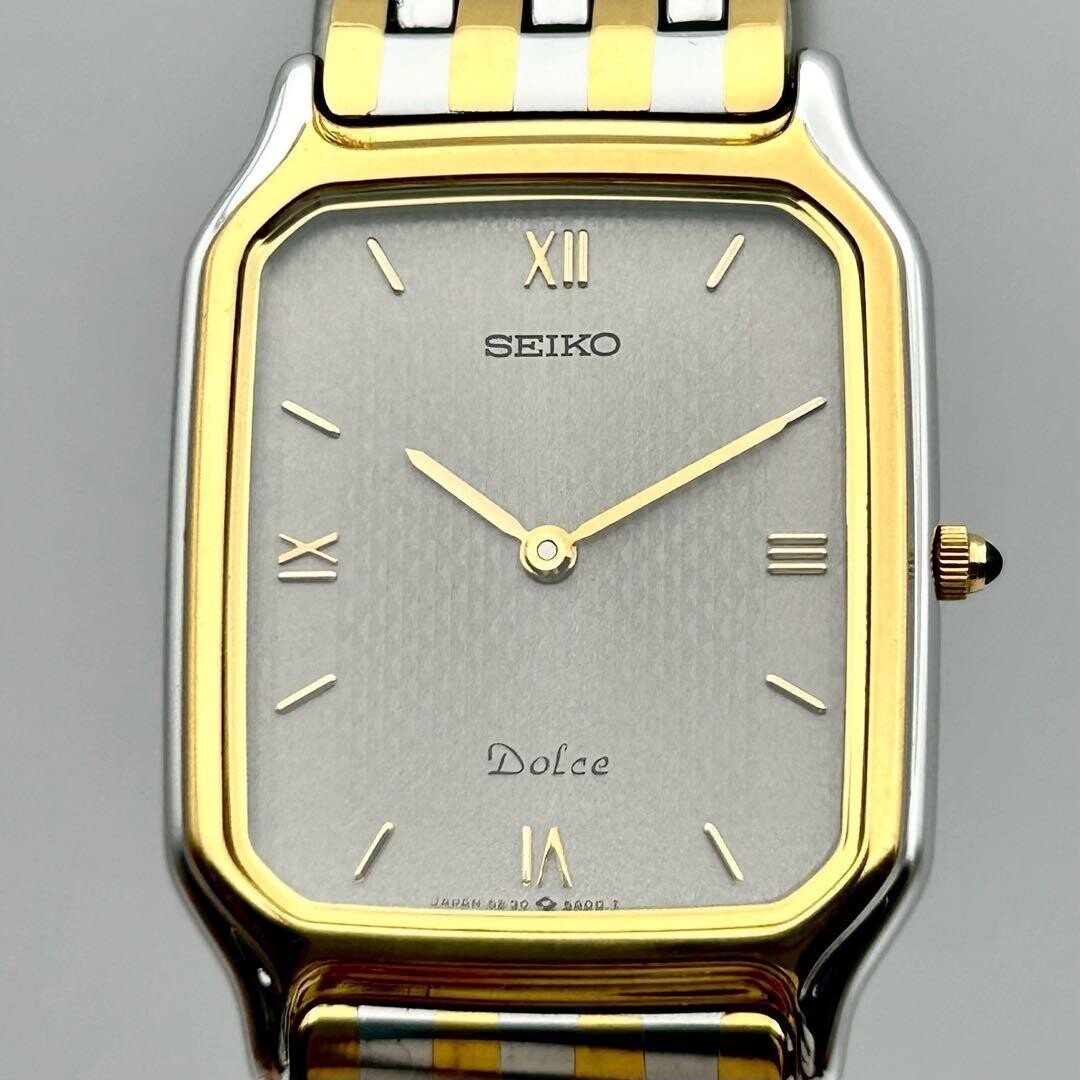 SEIKO Dolce 5E30-5A00 Quartz Rectangular Roman Dial Two Tone Unisex Watch