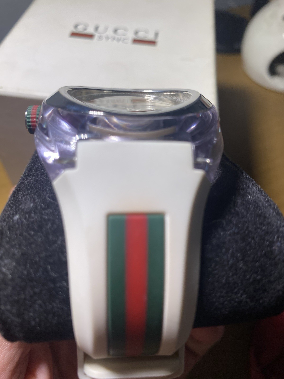 Gucci Sync 46mm Clear Transparent Nylon Case with White Rubber Straps
