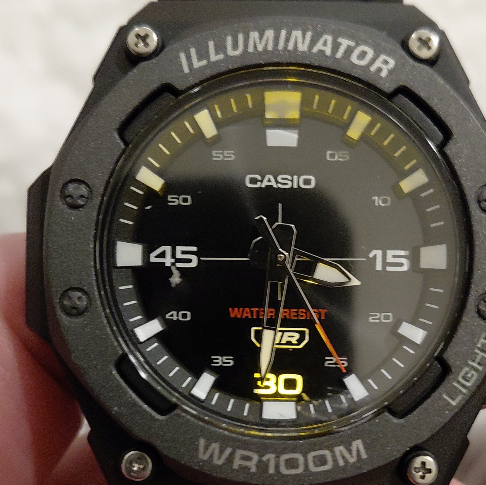 Casio Illuminator Men’s Quartz Watch Analog 100m WR Black Resin Case Strap
