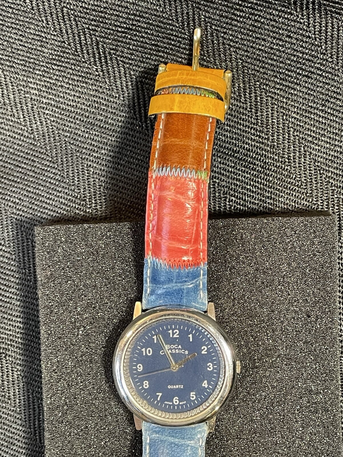 Boca Classics Ladies Watch Multicolor Band Quartz Blue Dial Silver New Battery