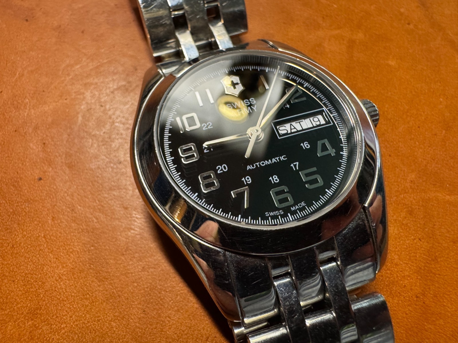 Victorinox Swiss Army Automatic Men’s Watch Black Dial Day Date Stainless Steel