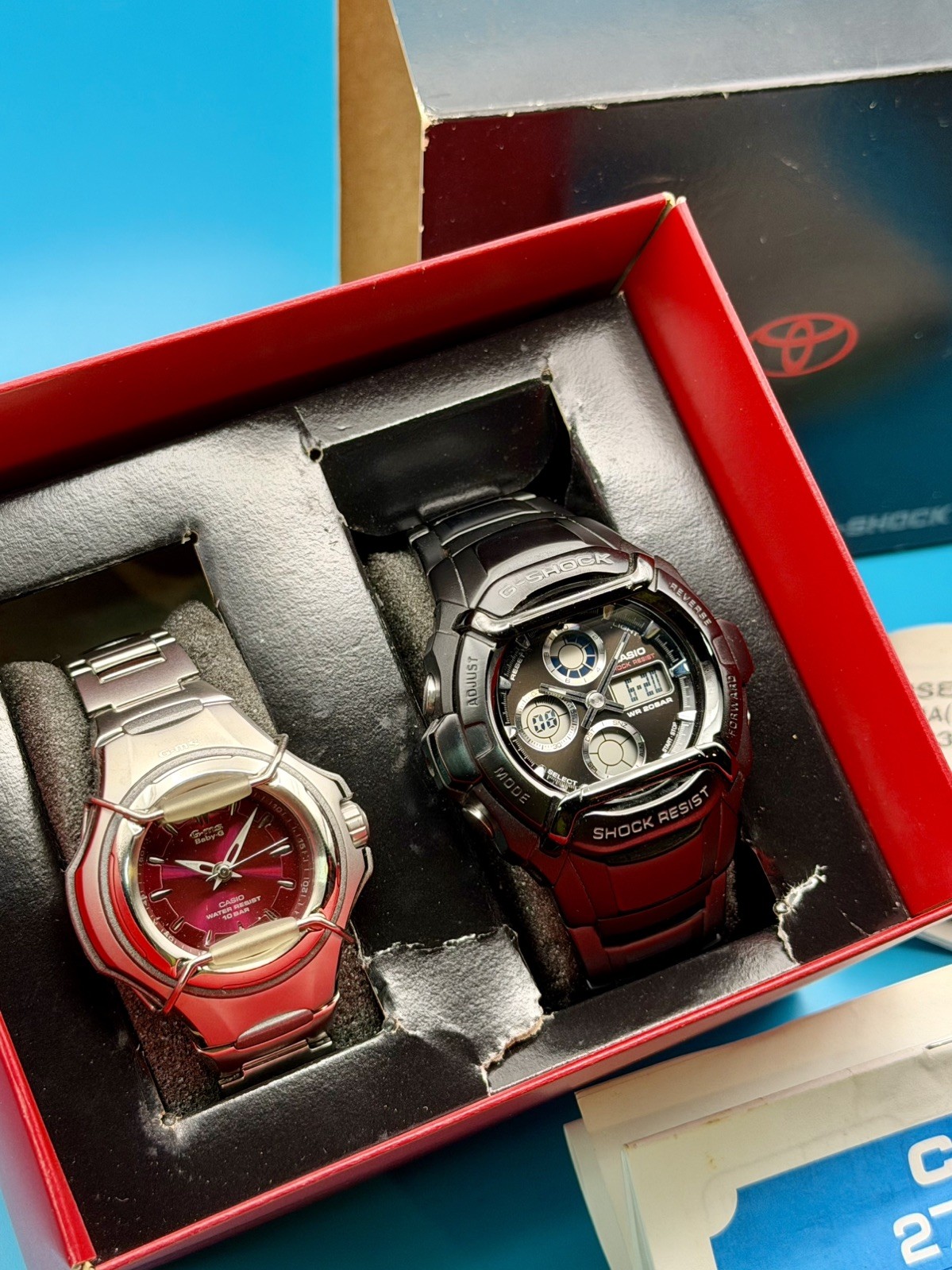 CASIO VINTAGE TOYOTA G-SHOCK G-501BD-1A & BABY-G MSG-600P-4A Japan Y 2004 Boxed