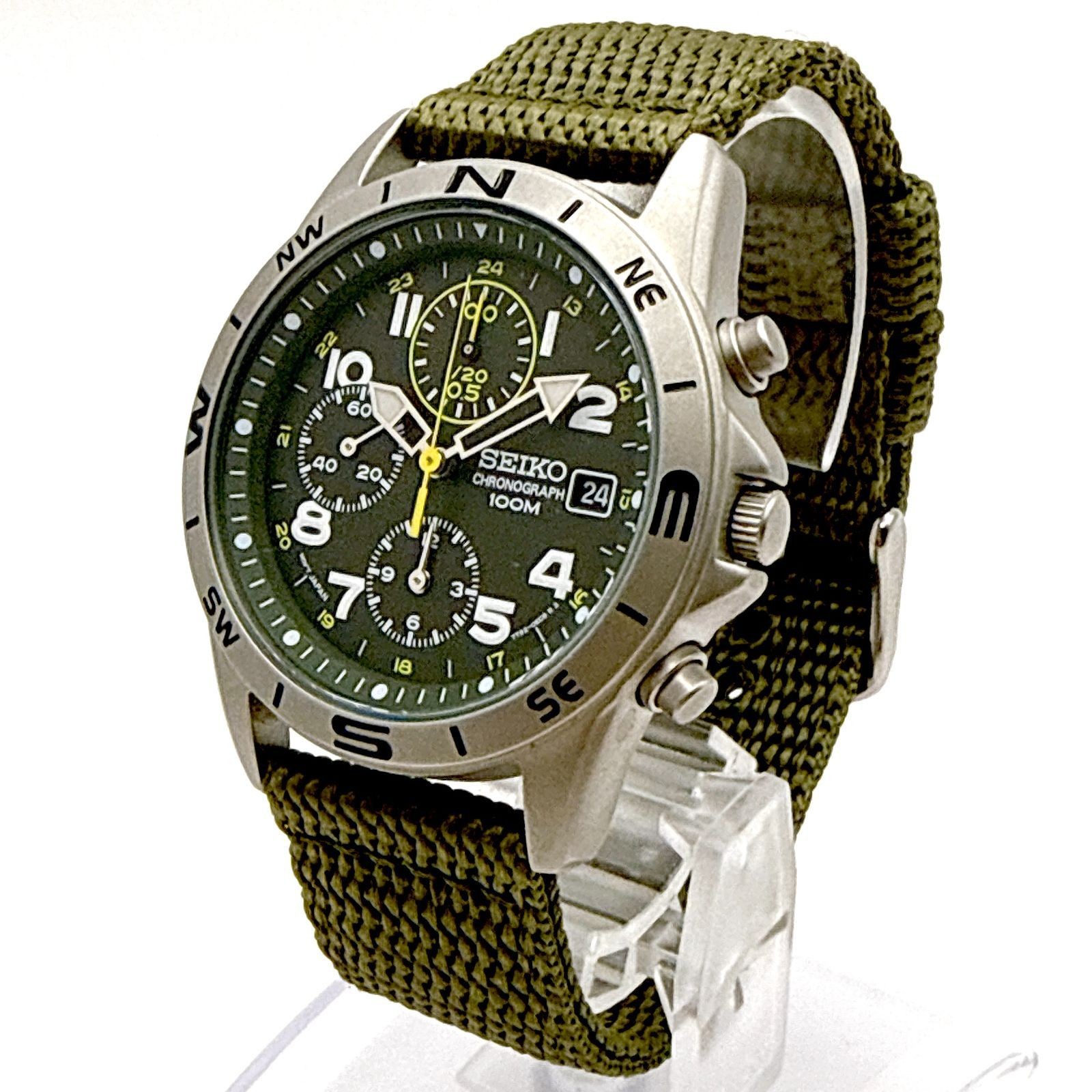 B183 Working Excellent Condition SEIKO Military Chronograph SND377R Khaki Men’s