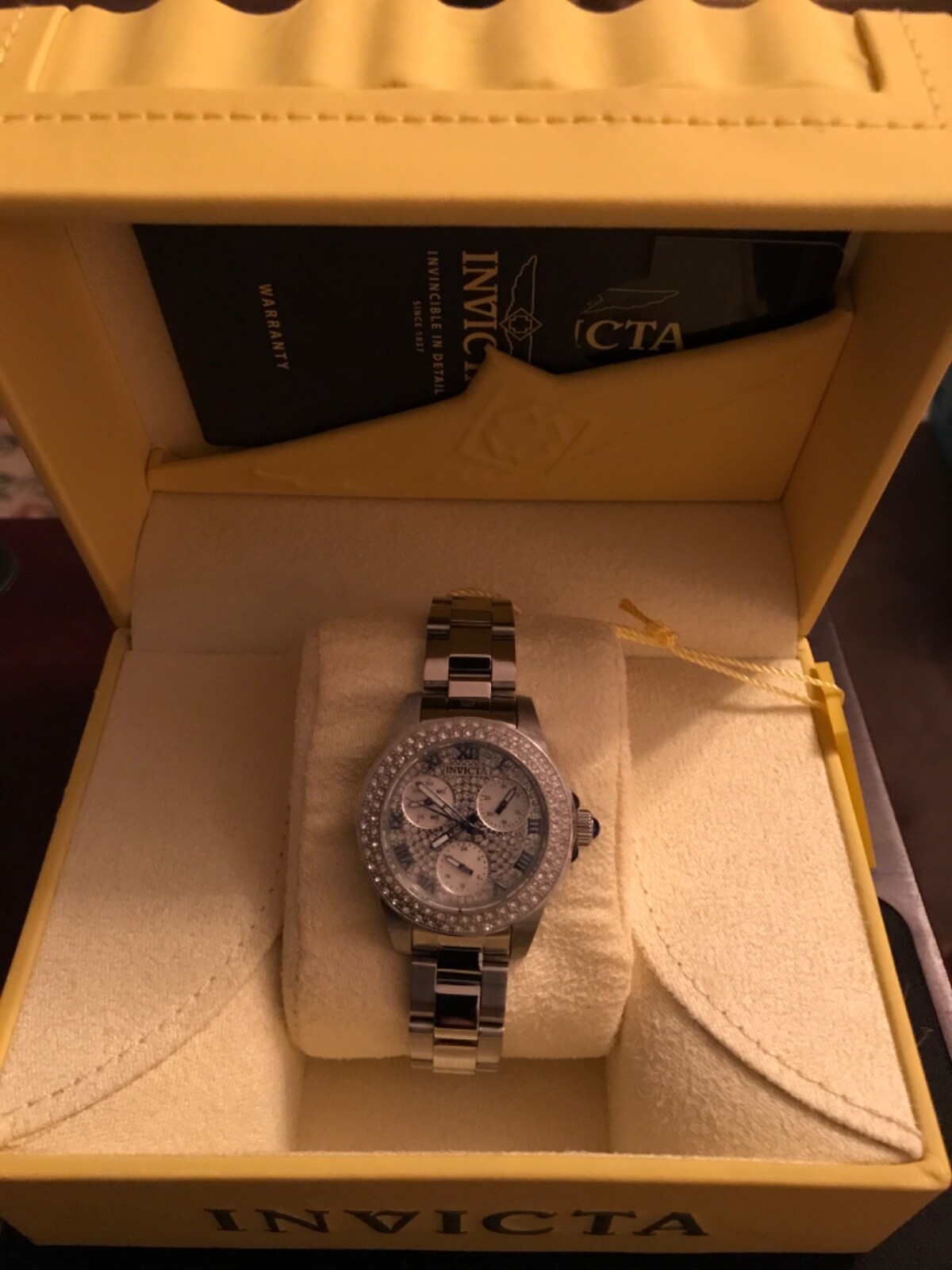 Invicta Watch-Angel Model 28473 Icy Silver Tone with Crystals Around Dial
