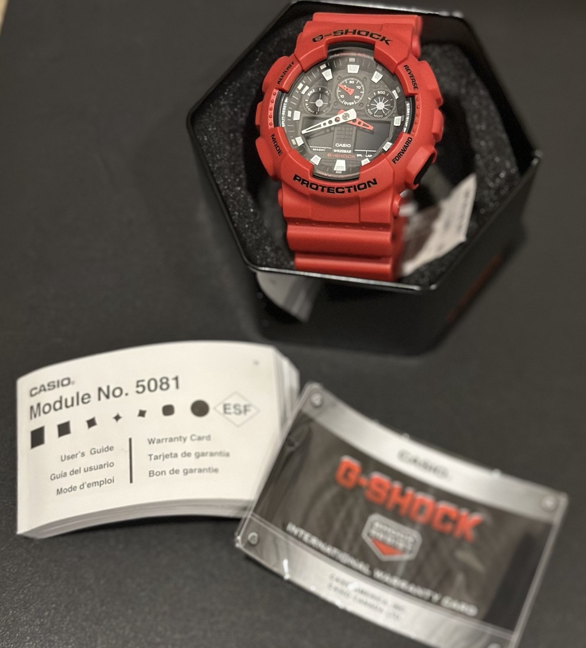 Casio G-Shock GA-100B-4A Red Analog Digital Watch New w/ Tin Box & Tags