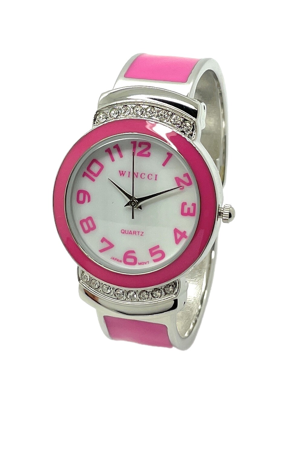 Wincci Ladies Enamel Metal Bangle Cuff Fashion Analog Quartz Watch Pearl Dial