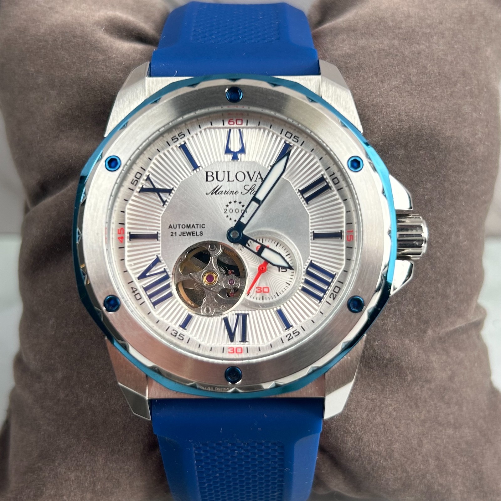 Bulova 98A225 Marine Star White Dial Silicon Blue Strap Men’s Automatic Watch