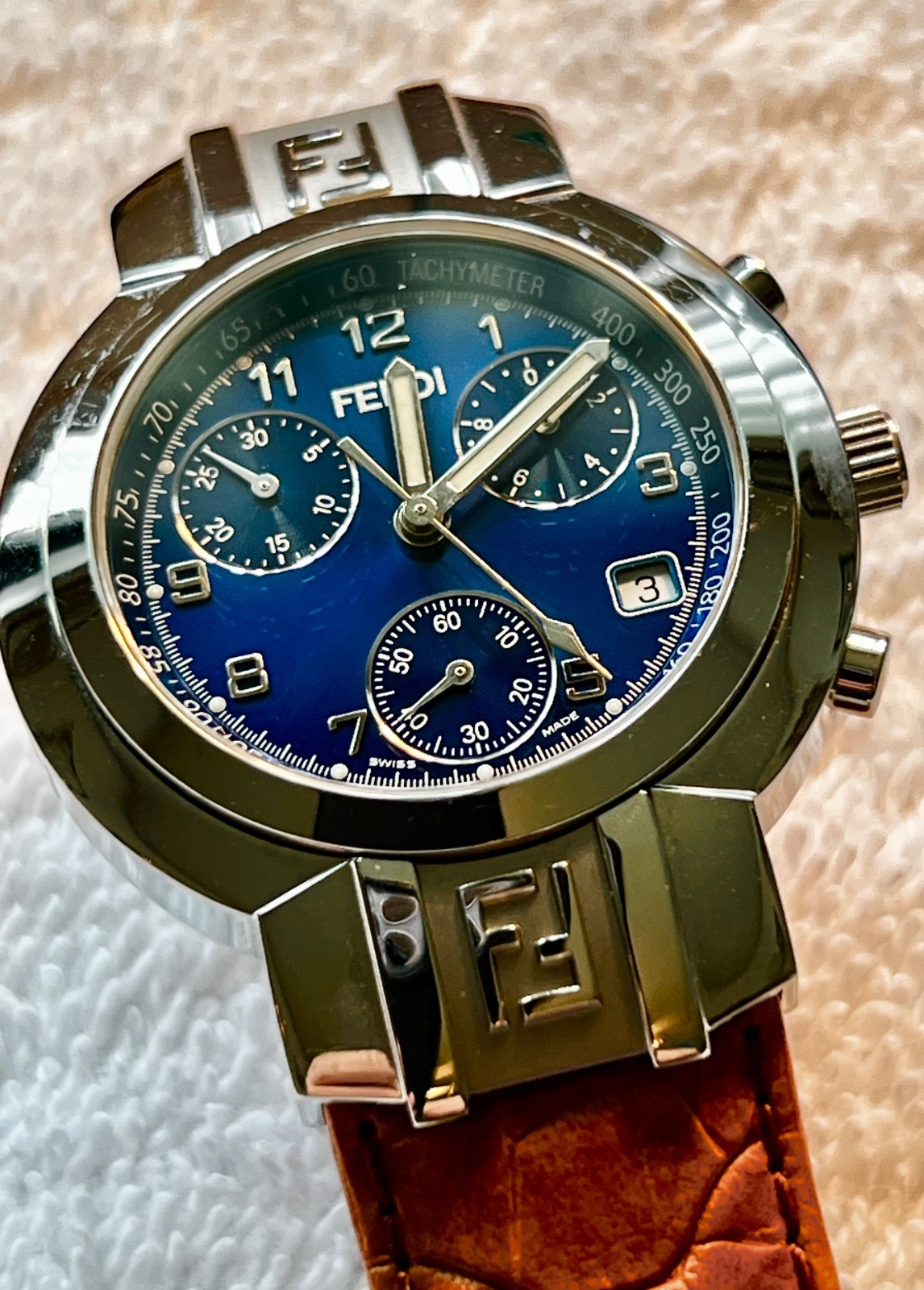 FENDI 4500G-124 Men’s Chronograph Watch – Blue Dial Swiss Quartz