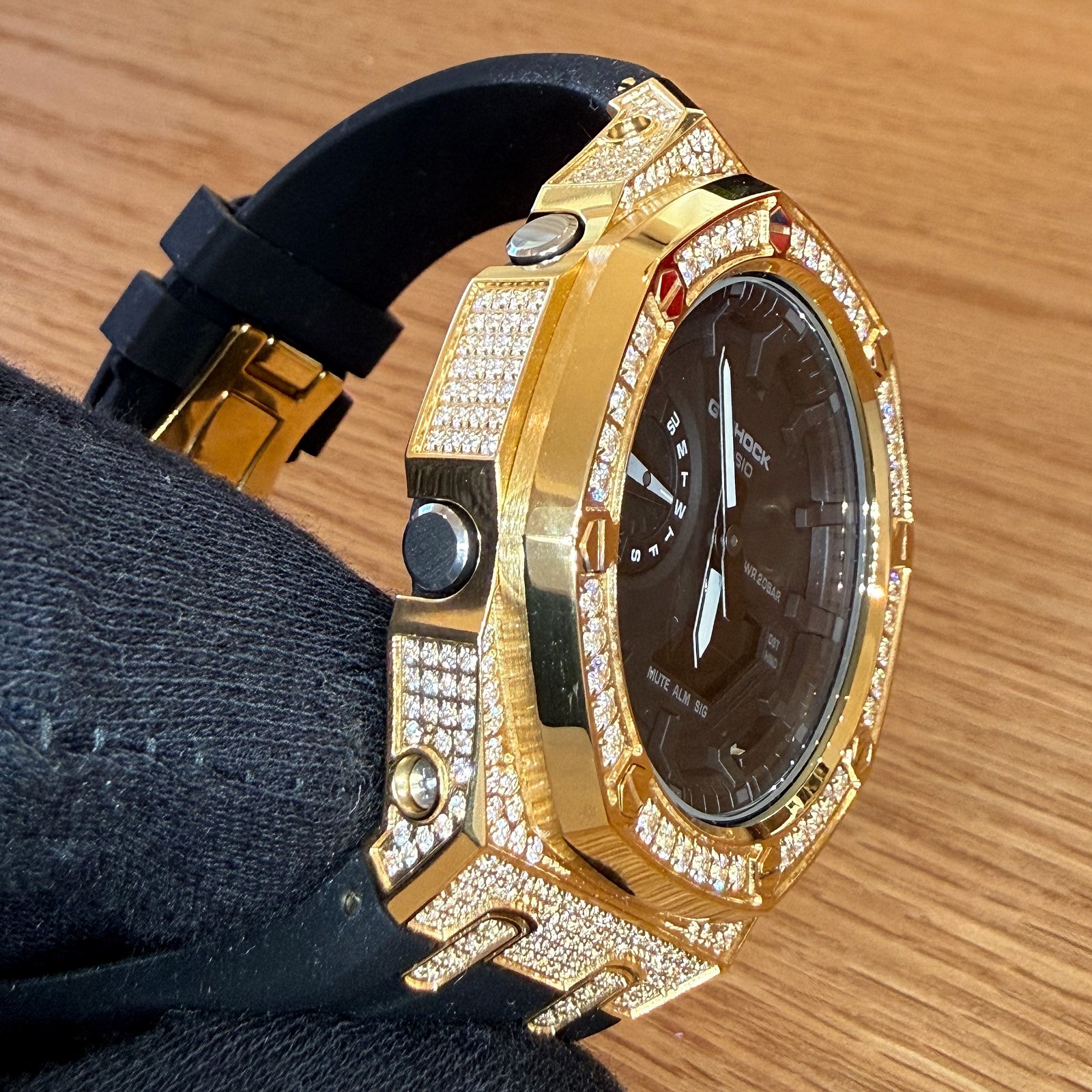 Modded Authentic Casio G Shock GA2100 Gold Iced Out Watch Rubber Strap