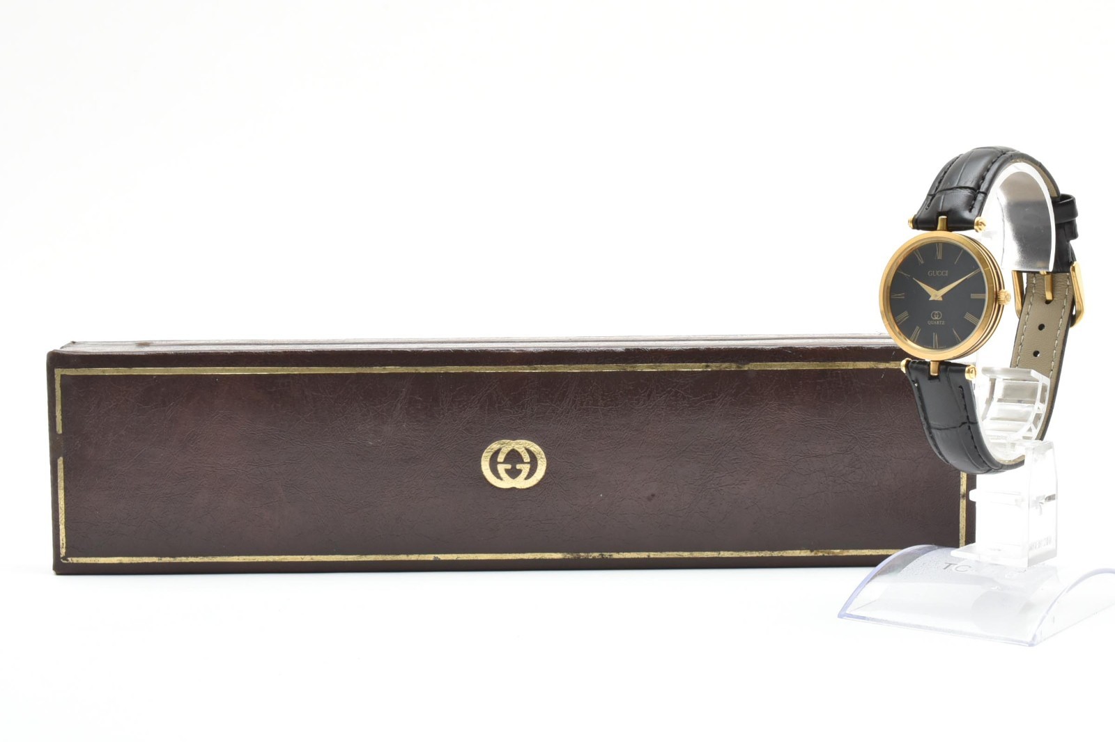 [NEAR MINT w/Box] GUCCI 2000M Black Dial Gold Quartz Men’s Watch From JAPAN