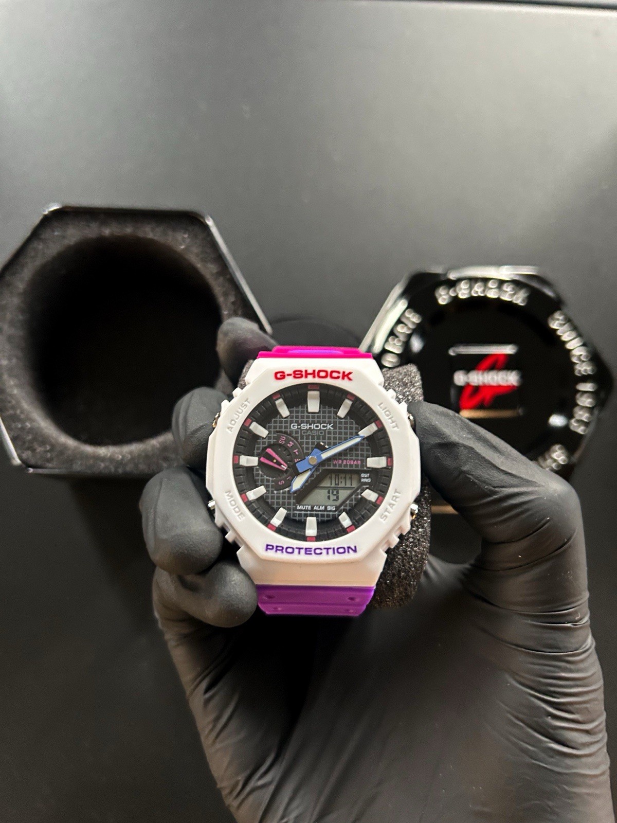 Casio G-Shock GA-2100 Watch White bezel, Purple/Pink band