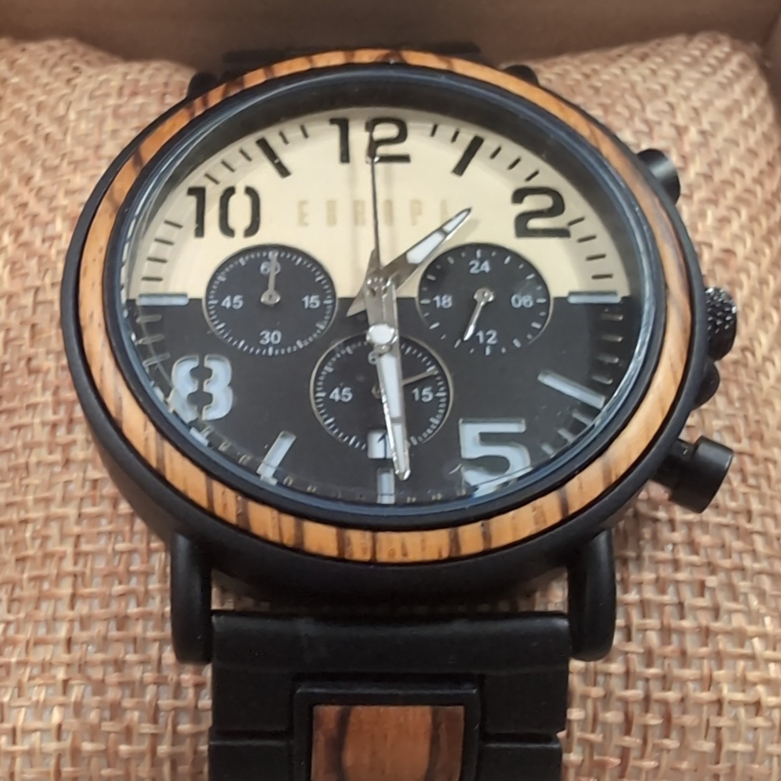 Rise Europa – Black & Beige Metal/Wood Watch (Brand New Listing)