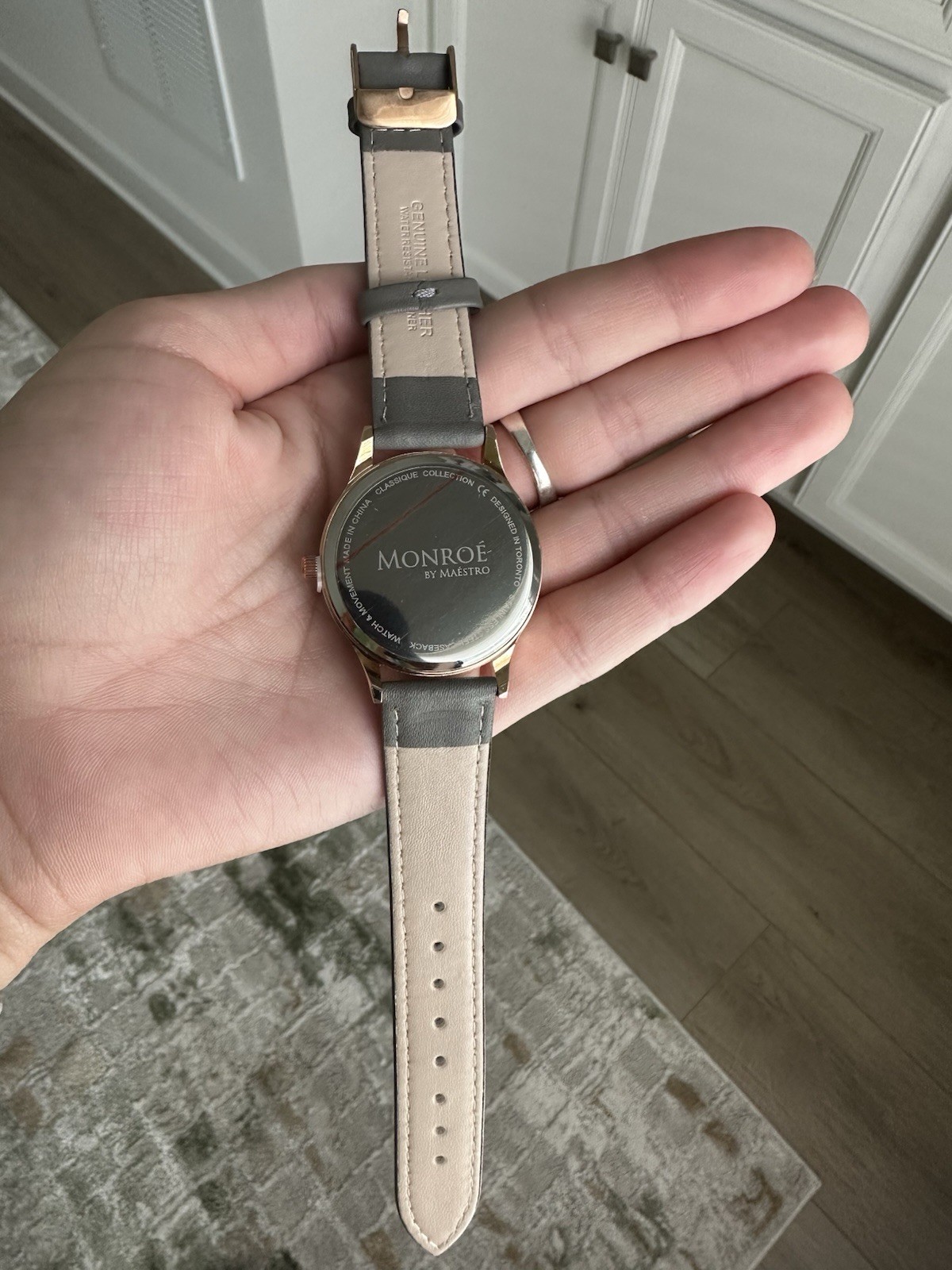 Monroe by Maestro Classique Collection Rose Gold Tone Leather Band Watch