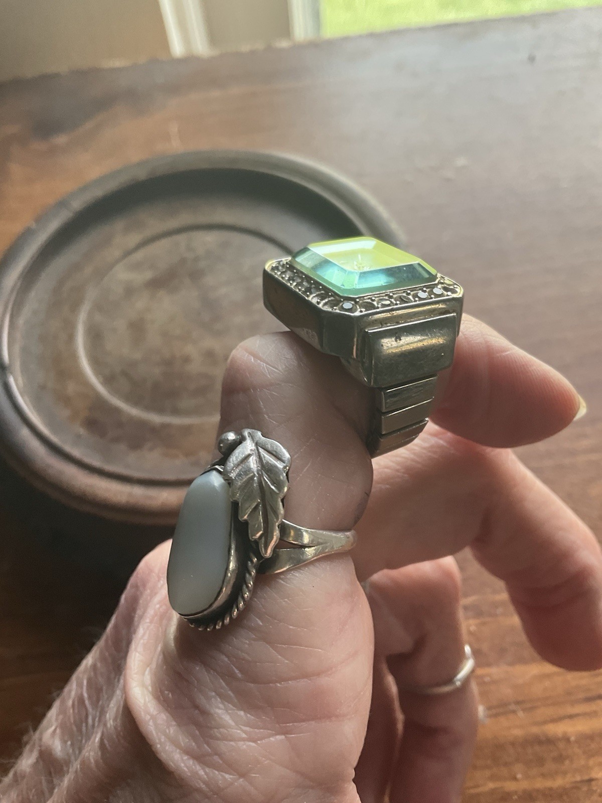 Antique Ring Watch Japan Movement Light Blue Beveled Face Stainless Steel Retro