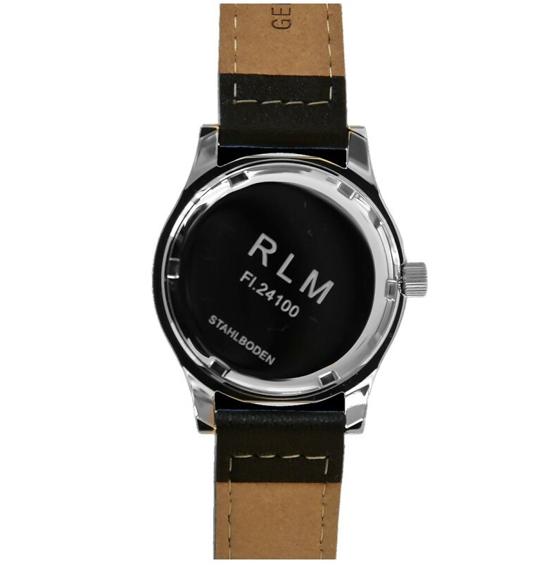 MWC Aeschbach WW2 Automatico Acciaio Nero Pelle Militare Orologio Uomo