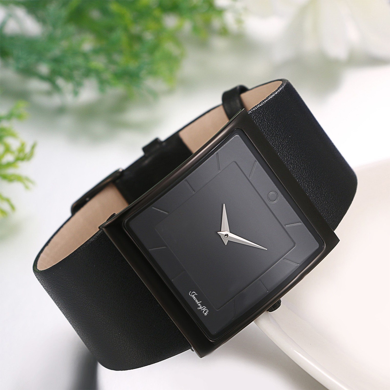 Men’s Simple Casual Leather Strap Square Dial Quartz Analog Wrist Watch Watches