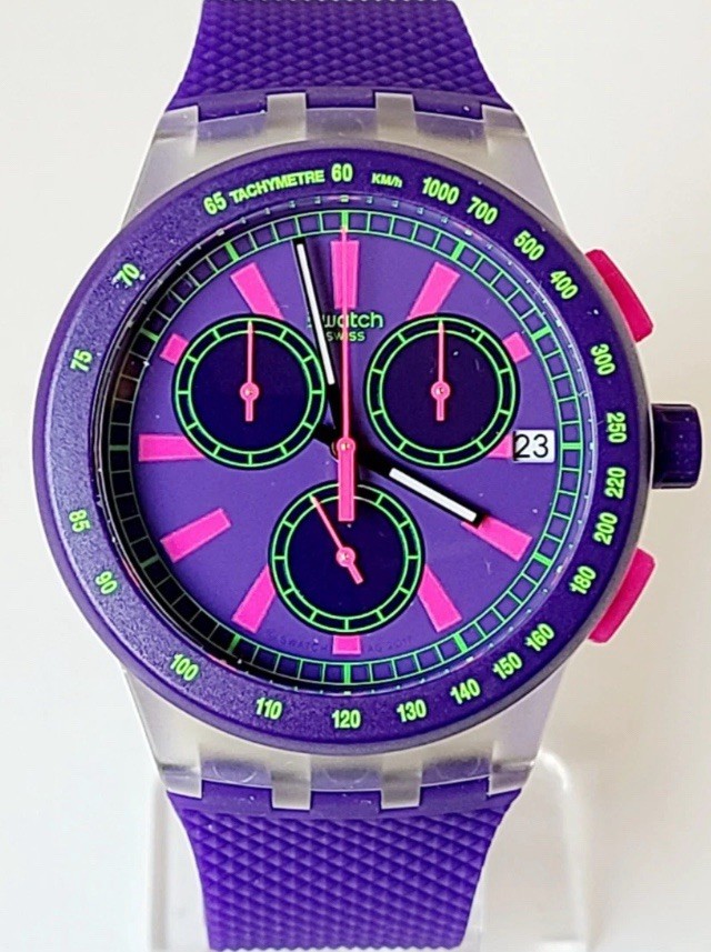 Swatch ORIGINALS 80s Style Revival PURP LOL SUSK400 Chrono Brand New Old Stock!