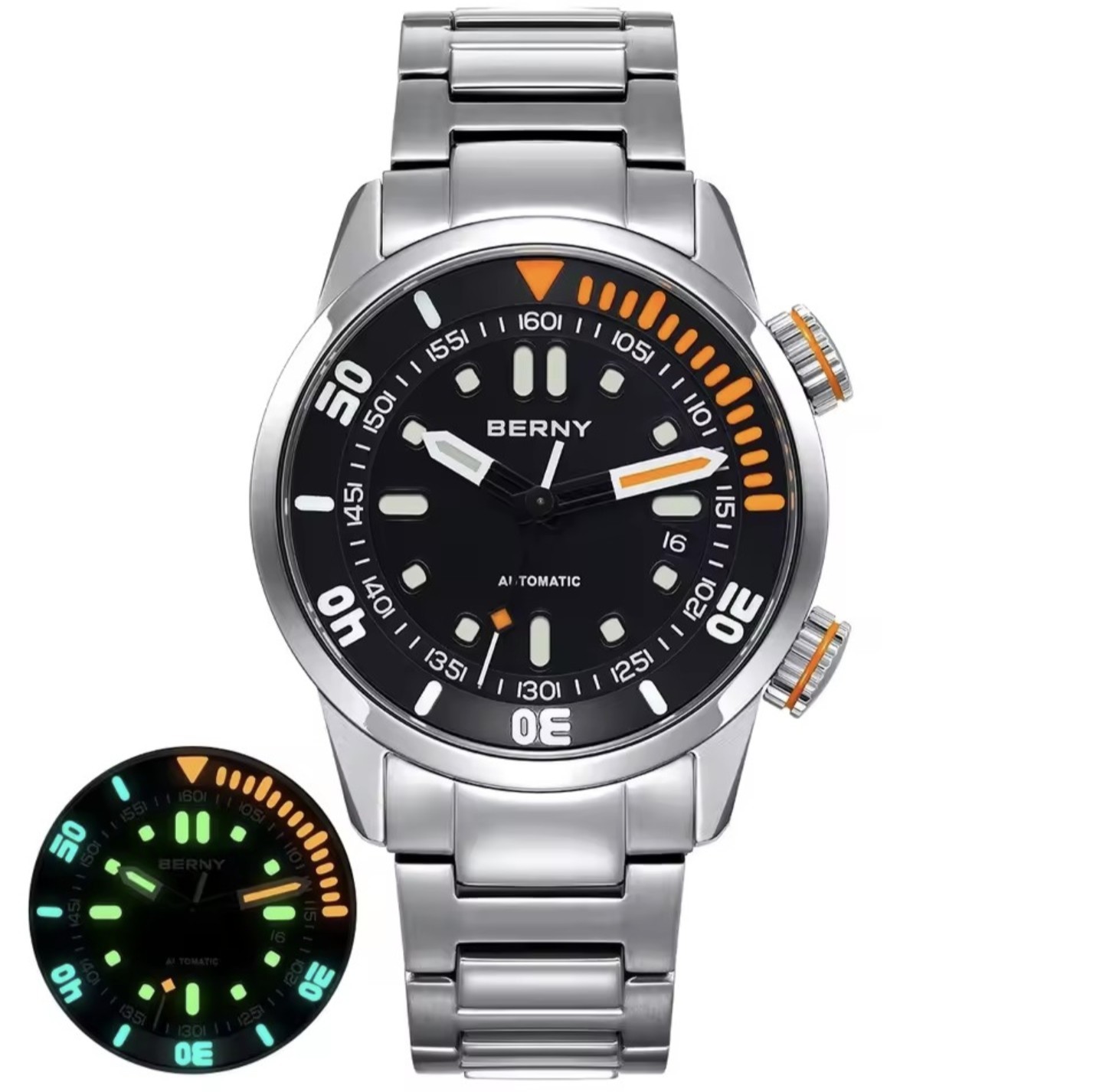 New BERNY Diver Watch Mens 20ATM Sapphire Glass Luminous Automatic Miyota 42mm
