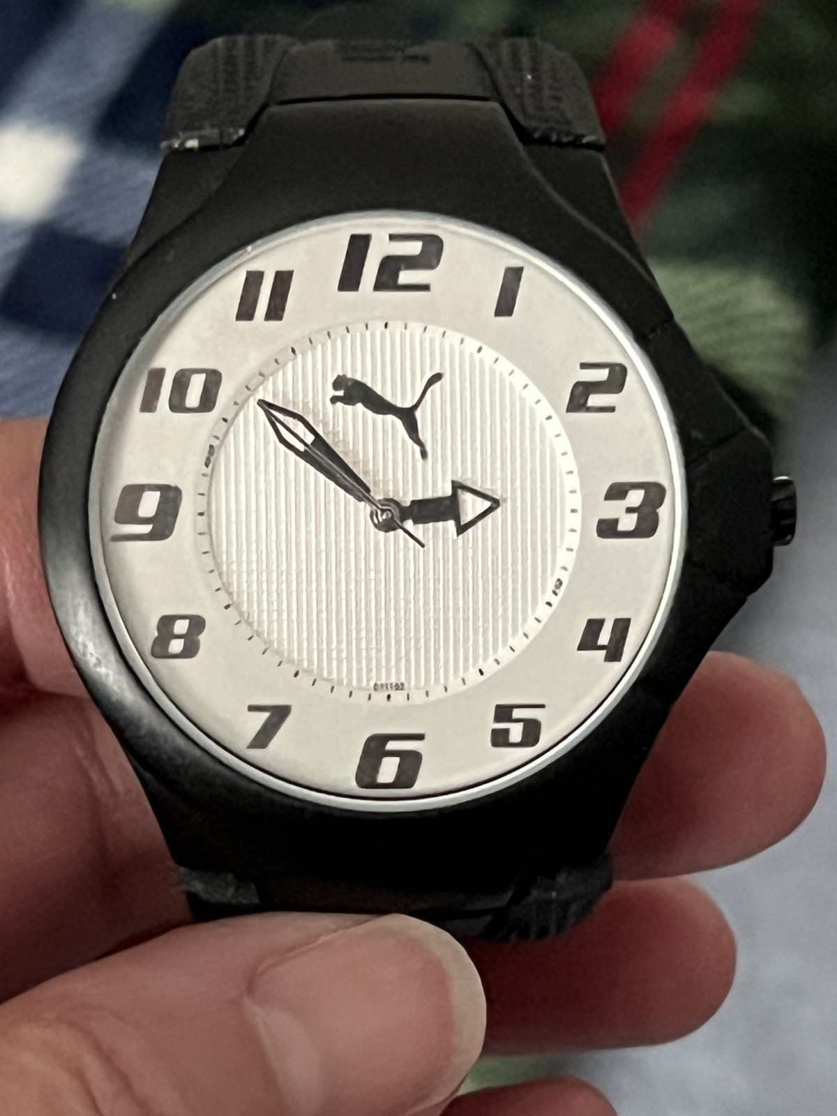 Puma Men’s Silver face Sport Watch with Black Silicone Strap *Pre-owned