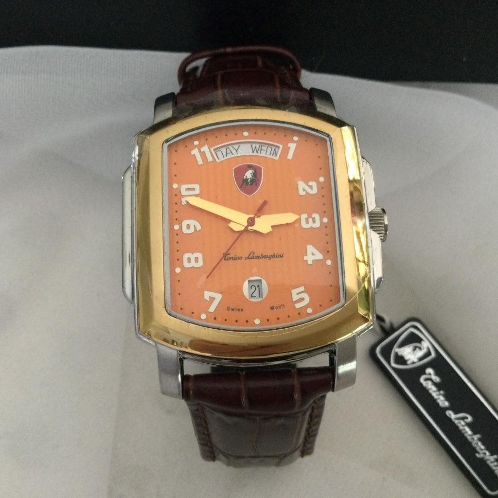 LAMBORGHINI GENTS WATCH UL102LT/OR W ORANGE FACE BROWN LEATHER CROC PRINT BAND