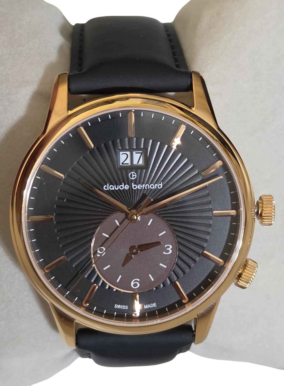 Claude Bernard Dual Time Rose Gold Tone Sapphire Men’s Watch 62007-37R-NIBRR