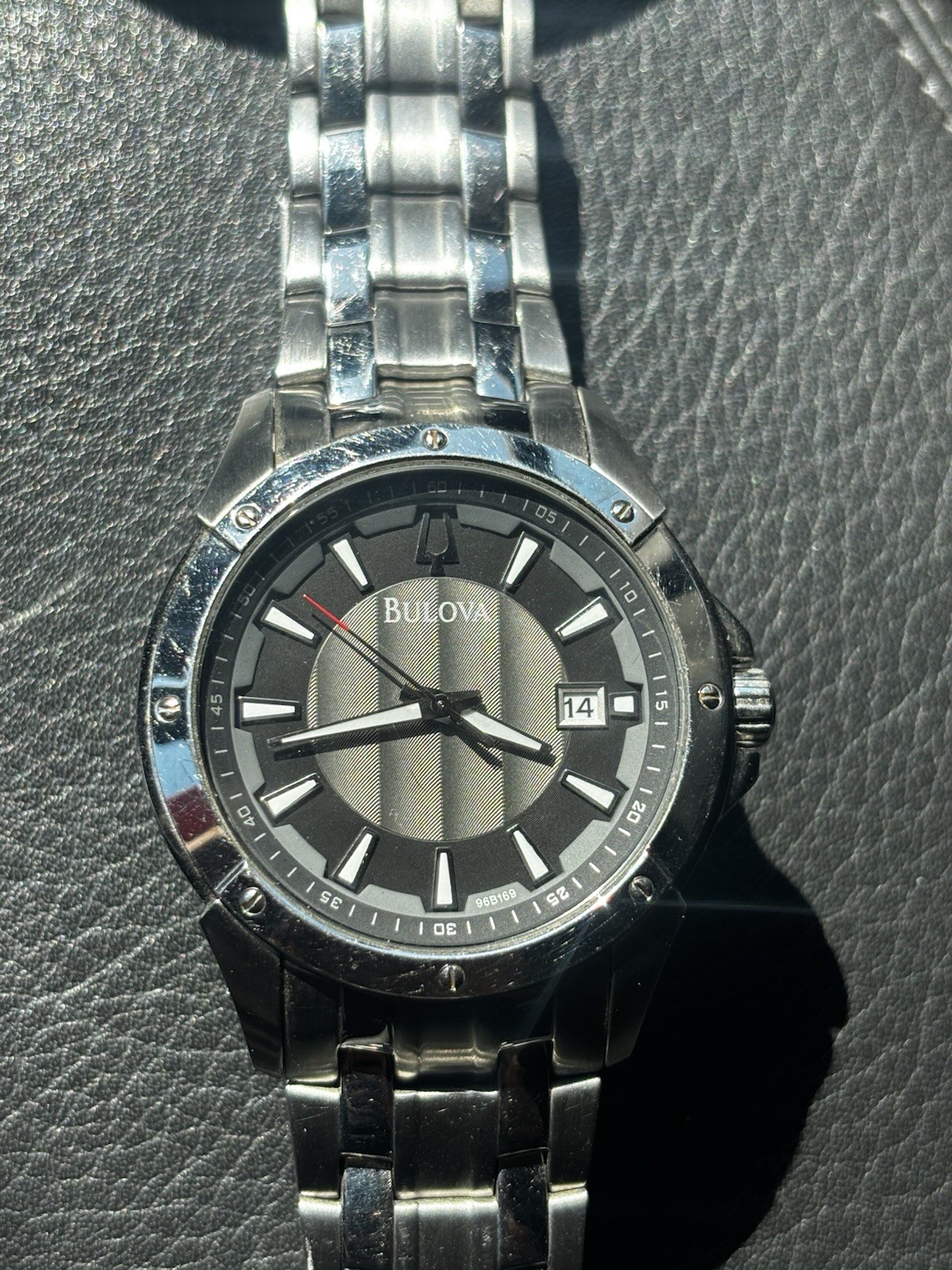 Bulova Men’s Analog Dress Watch Stainless Steel Bracelet Black/Gray Dial Date