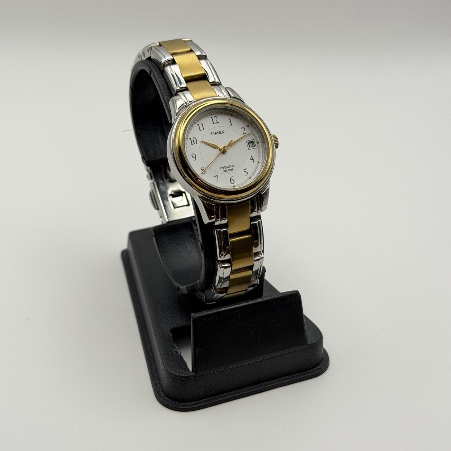 Timex Indiglo WR50M Ladies Quartz Watch Date Two Tone Bracelet Runs