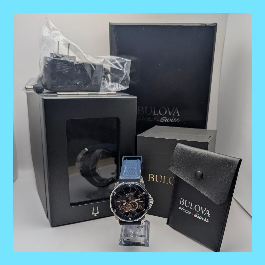 BULOVA Marine Star Automatic Watch Open Heart Small Seconds Rubber Strap Used