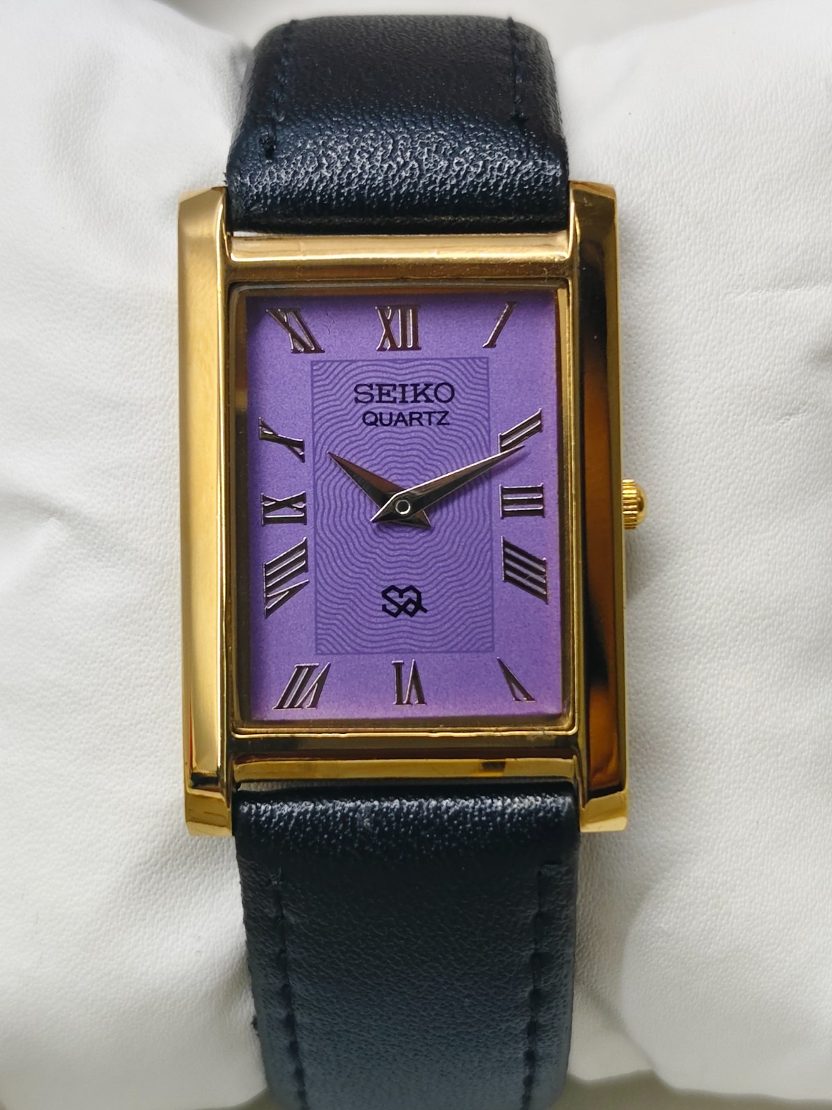 Vintage Refurbished Seiko Slim Tank Purple Quartz Japan Men s Wrist Watch