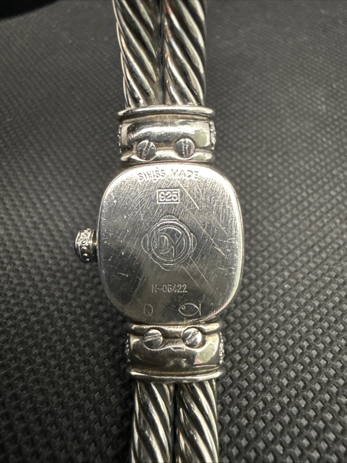 David Yurman Cable Bangle Diamonds MOP Dial 925 Silver 19MM Lady Quartz