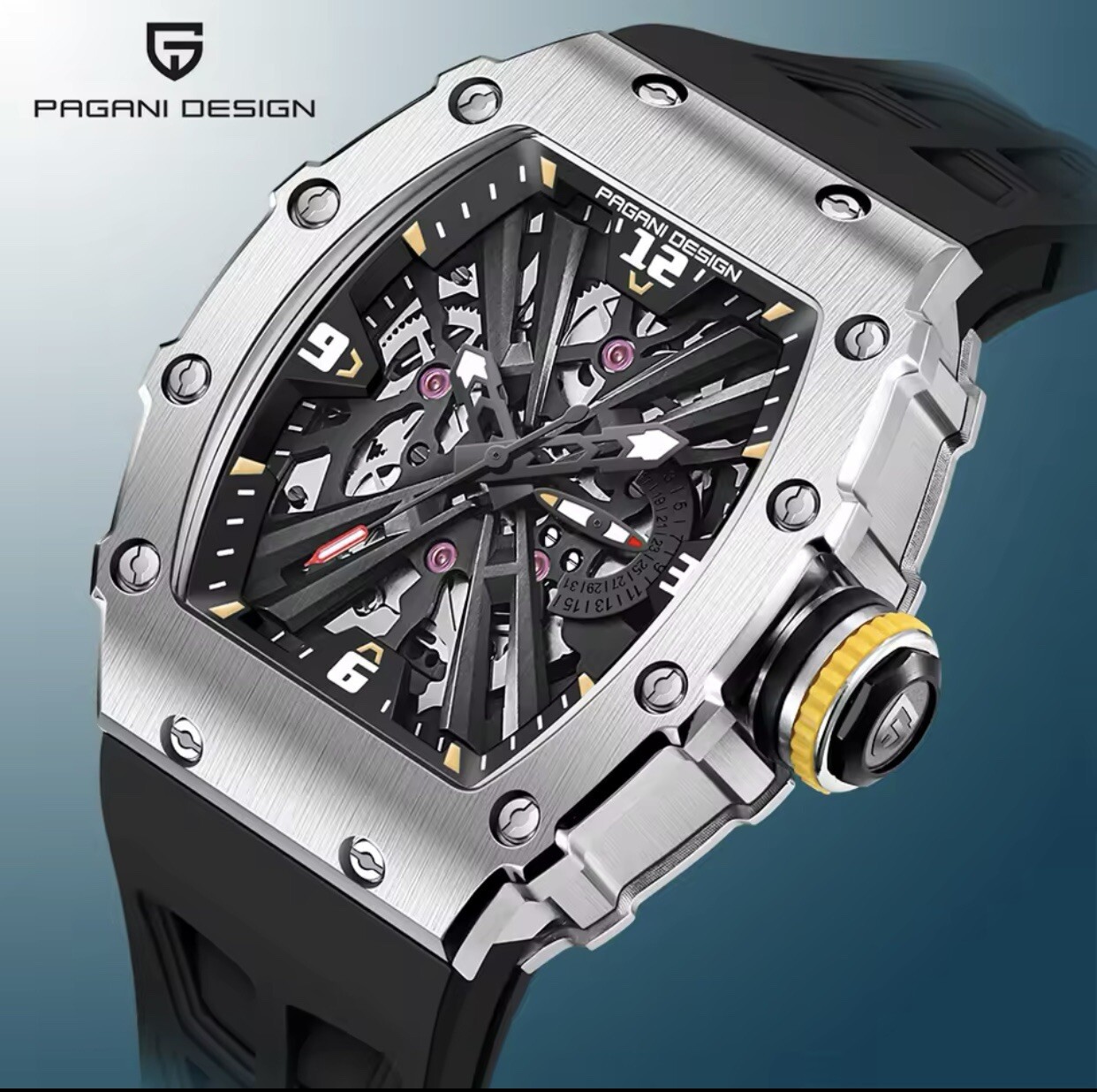 PAGANI DESIGN 2024 Men’s Quartz Watches Skeleton Stainless Steel Sports Black