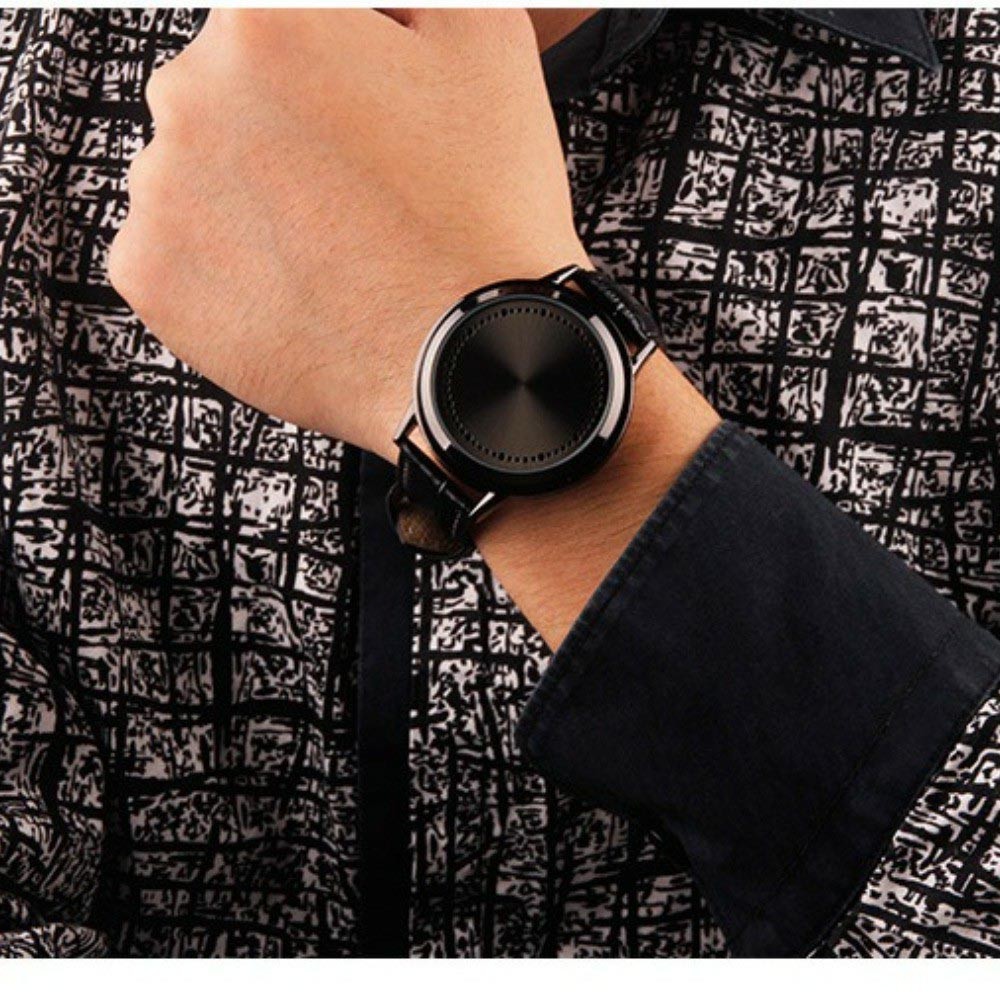 Leather-Strapped Alloy-Cased Stylish Modern Casual Unique Led Touch Screen Watch