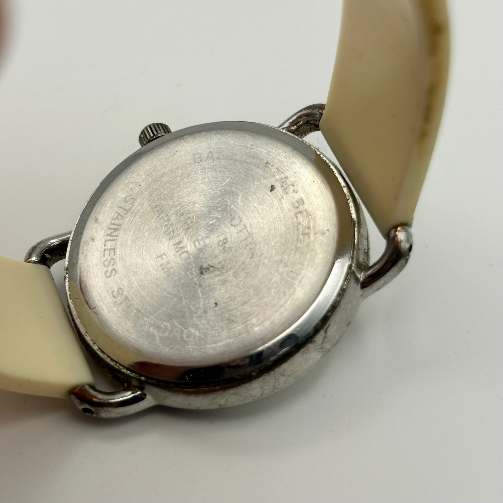 FMD Silver-tone Multi-colored Crystal Dial White Silicon Band Watch New Battery