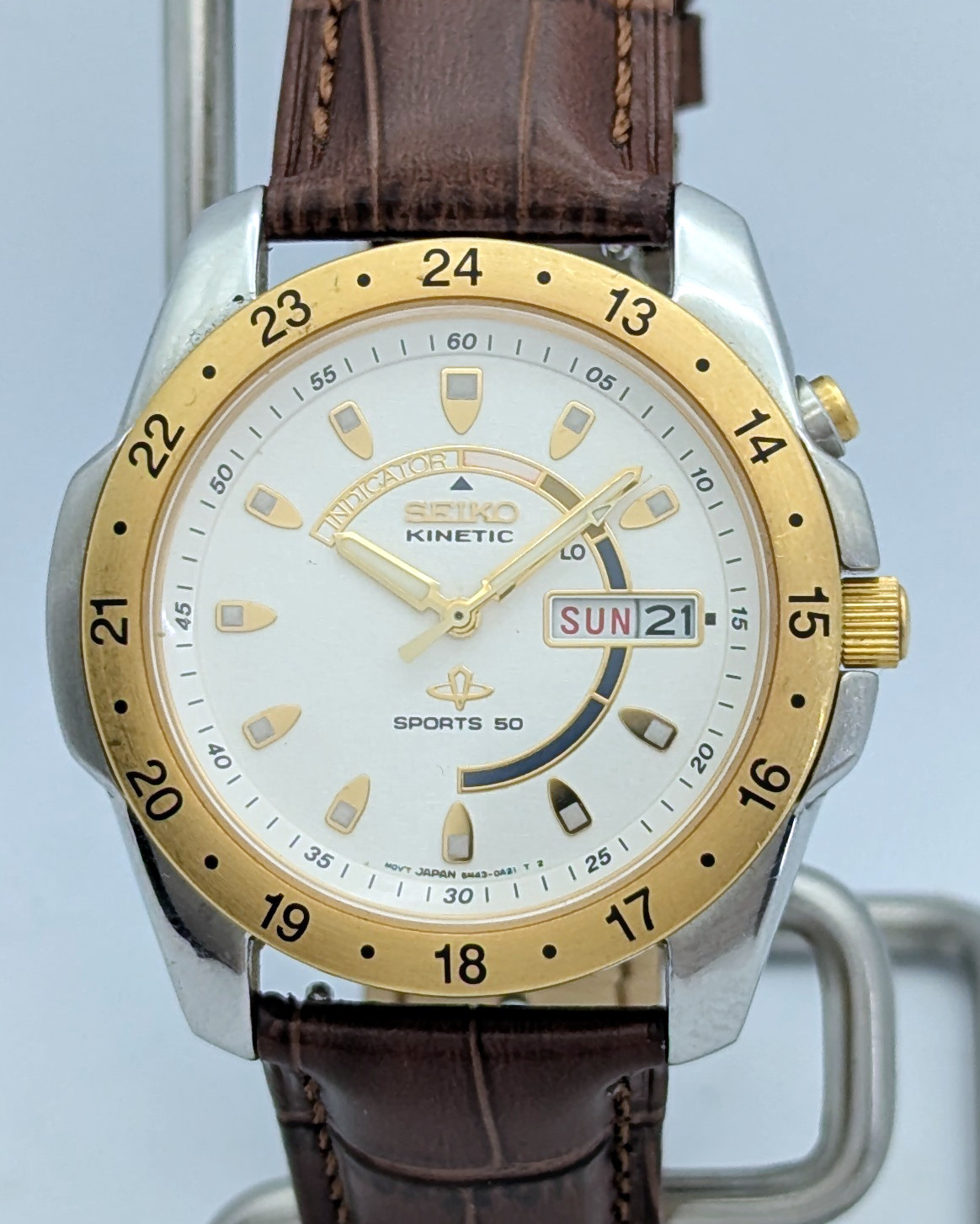 Seiko Kinetic Sports 50 5M43 Day Date Two Tone | New Capacitor/Clean Example