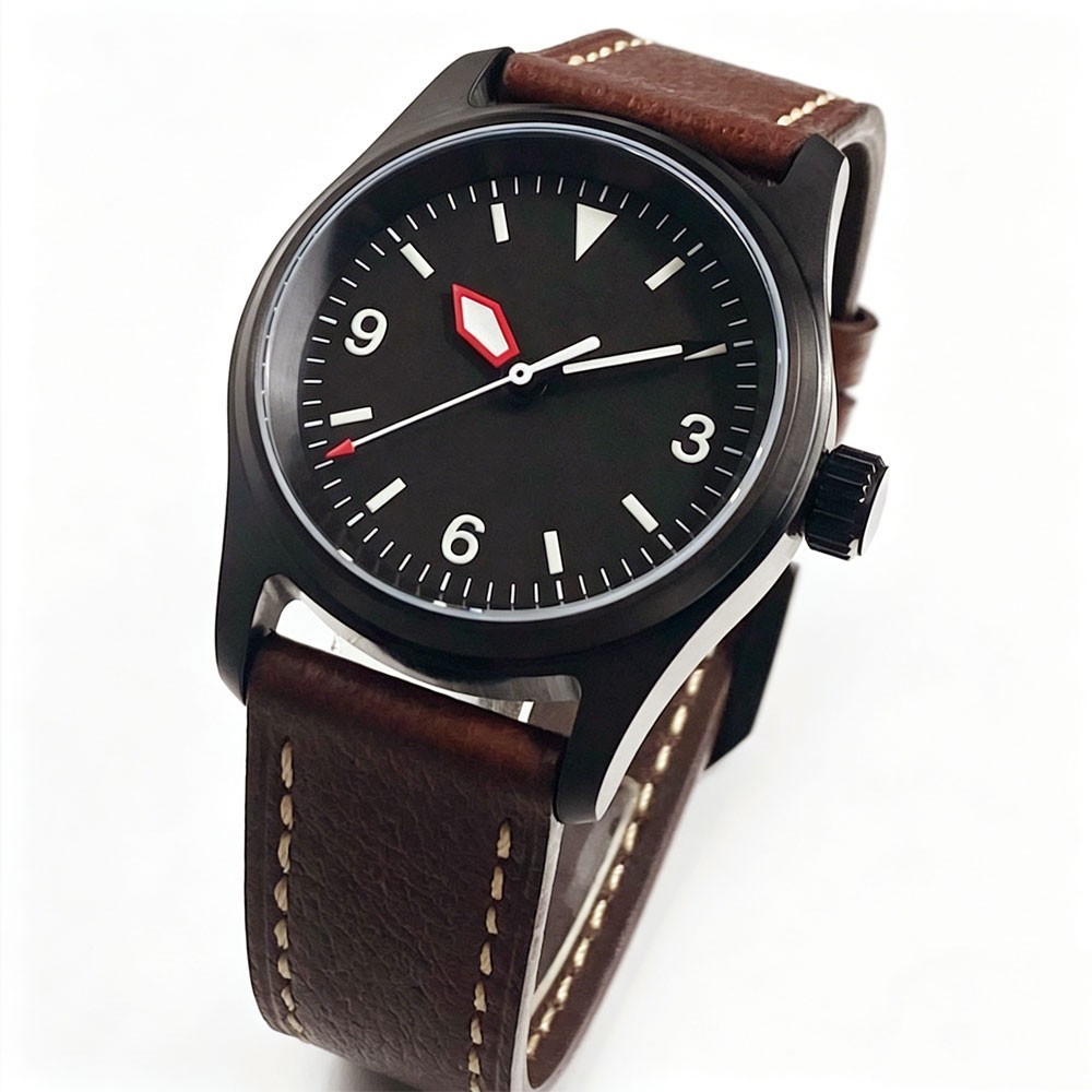 Tandorio 36mm Black PVD Automatic Pilot Men Watch For Miyota 8215 Sapphire Glass
