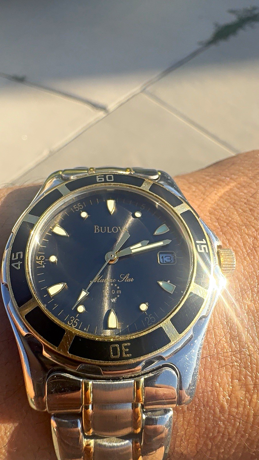 Bulova Marine Star Men’s Quartz Black Dial Two-Tone Bracelet Date 100m