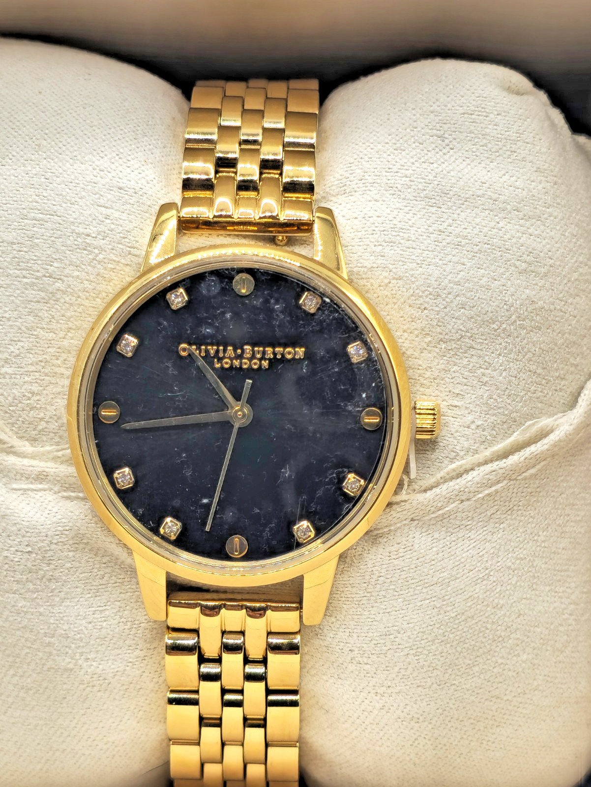 Olivia Burton London Gold Bracelet Watch Black Dial Crystal | New-Open Box