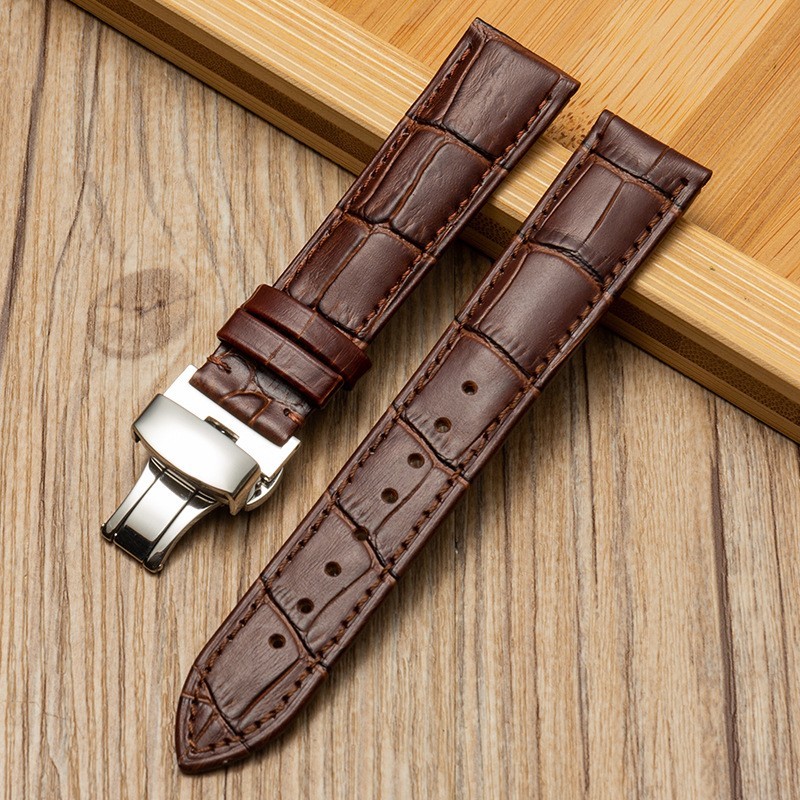 Men’s Silver Bridge Transparent Mechanical Skeleton watch Brown butterfly buckle