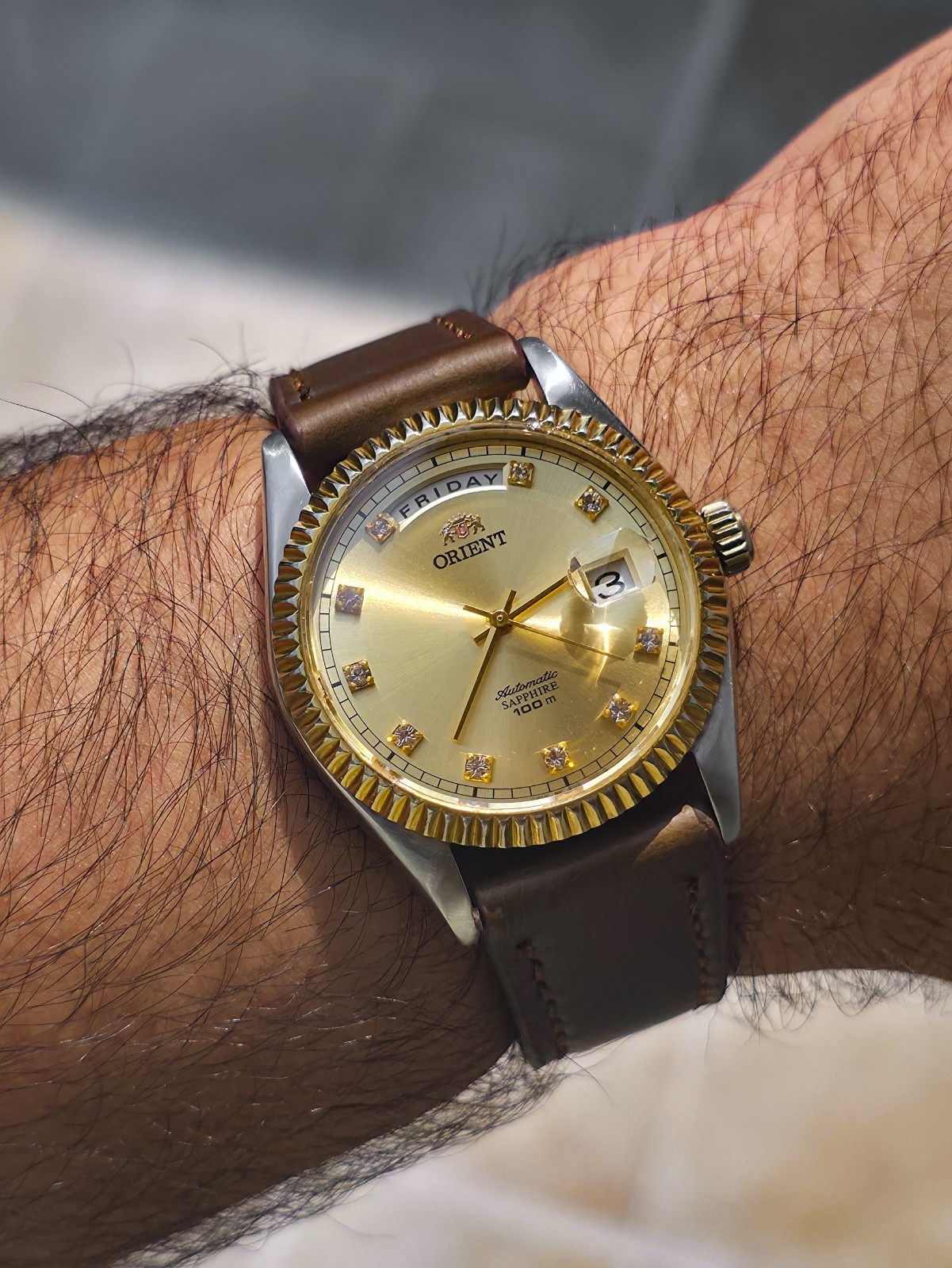 Rare Orient President Day Date Automatic, Gold Dial Two Tone Vintage, limited