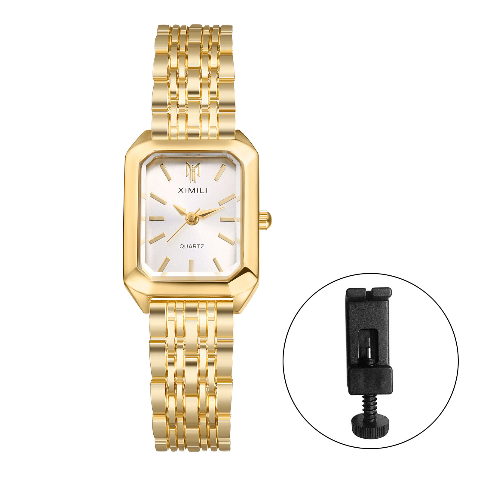 Women Stainless Steel Simple Square Dial Adjustable Band Quartz Dress WristWatch