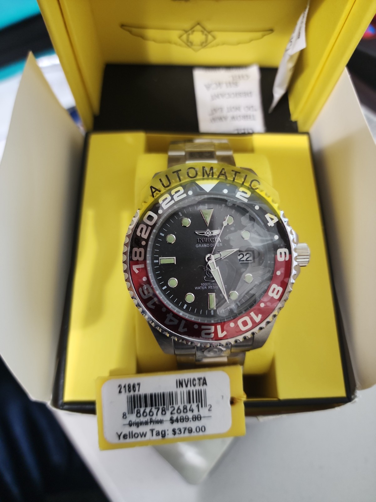 Invicta Pro Diver 21867 47mm Silver Stainless Steel Men’s Wristwatch Red/Black