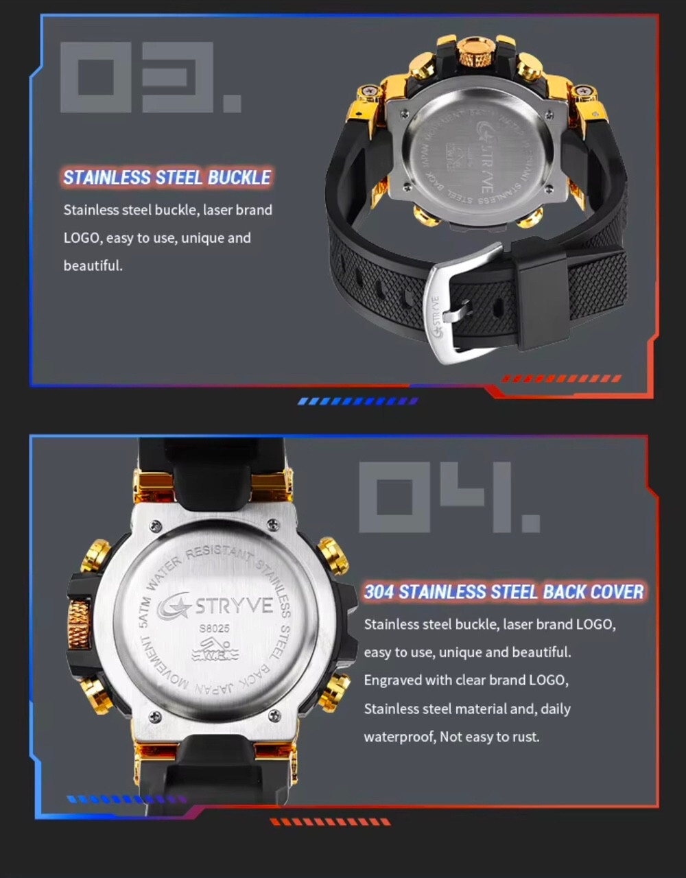 Men Oversize Waterproof Shock Resistant Digital Sport Dual Time WRIST WATCH 55mm