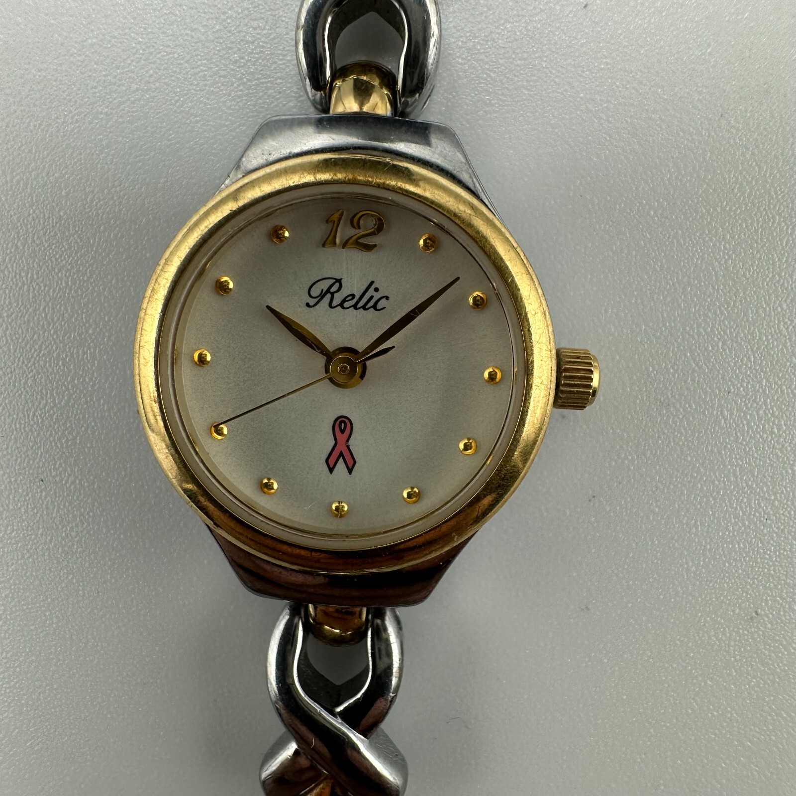 Relic Breast Cancer Awareness Watch Women Silver Gold Two Tone New Battery 6″