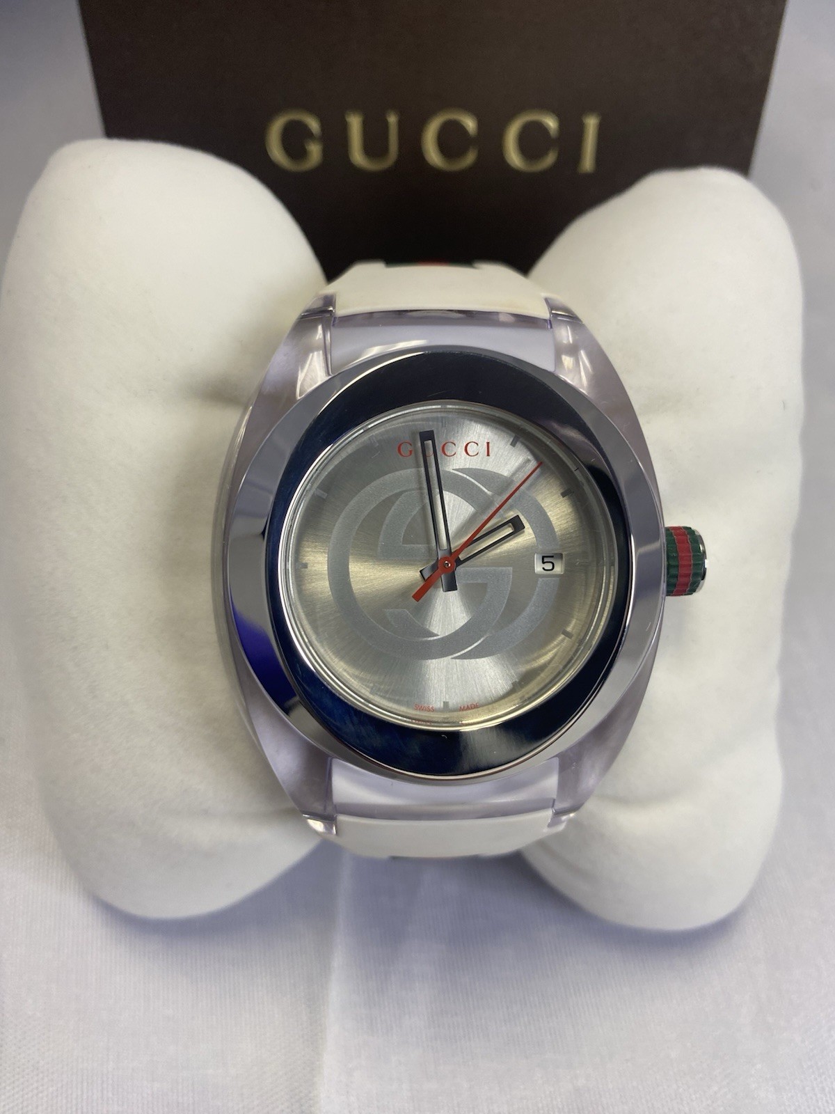 GUCCI 137.1 SYNC Quartz WatchTransparent Resin Men’s White red green Rubber
