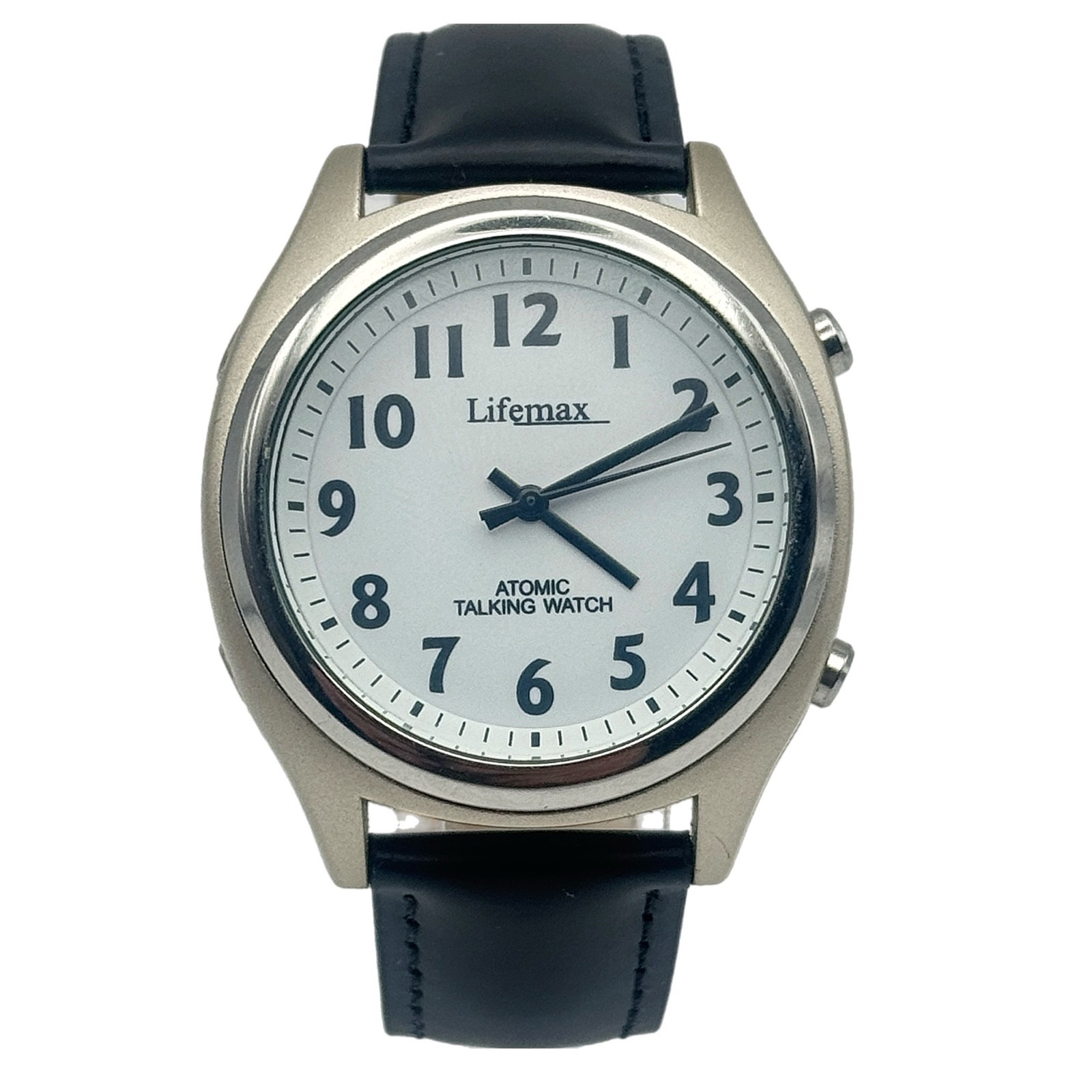 Lifemax RNIB Atomic Talking Watch Model 407 White Dial Leather Strap Working VGC