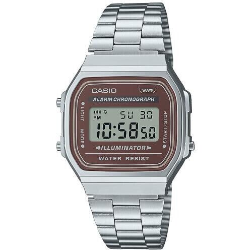 CASIO VINTAGE ICONIC A168WA-5A SILVER DIGITAL STOPWATCH ALARM WR BRAND NEW