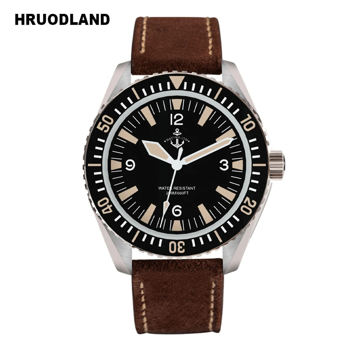 Hruodland Automatic Watch Men Retro Dive K1 Glass 20Bar Waterproof