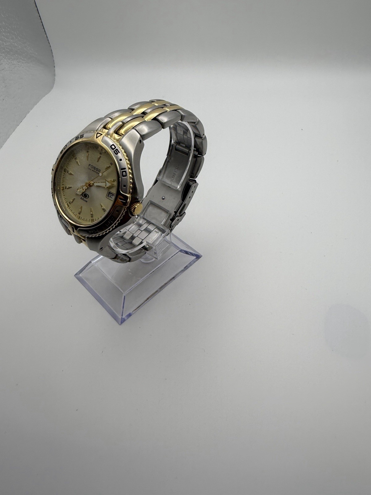 Fossil Blue 100M Two-Tone Quartz Men’s Watch Date Stainless Steel Runs Great
