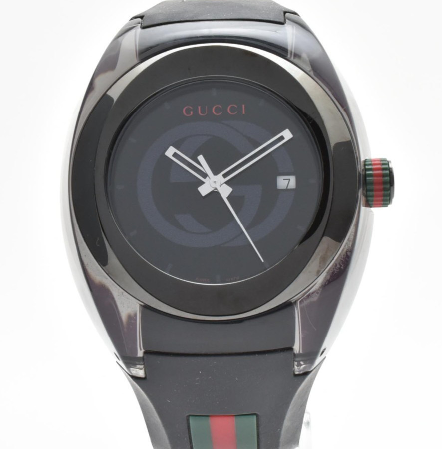 GUCCI Sync 137.1 Black Dial Quartz Men’s Watch Date Swiss Made Rubber Strap